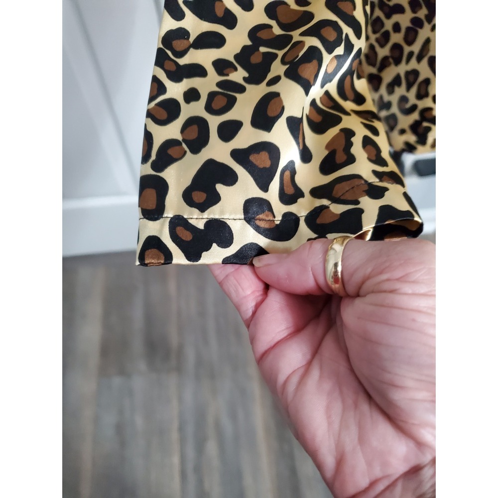Fredericks of Hollywood Leopard Print Satin Pajama Set Small Brown Tan 2 Piece